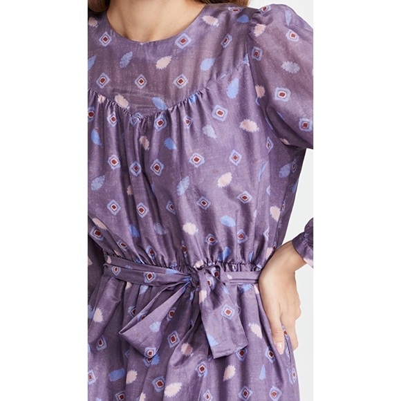 XÍRENA Misty Silk Cotton Blend Midi Dress in Plume Print Purple Medium - Picture 9 of 10
